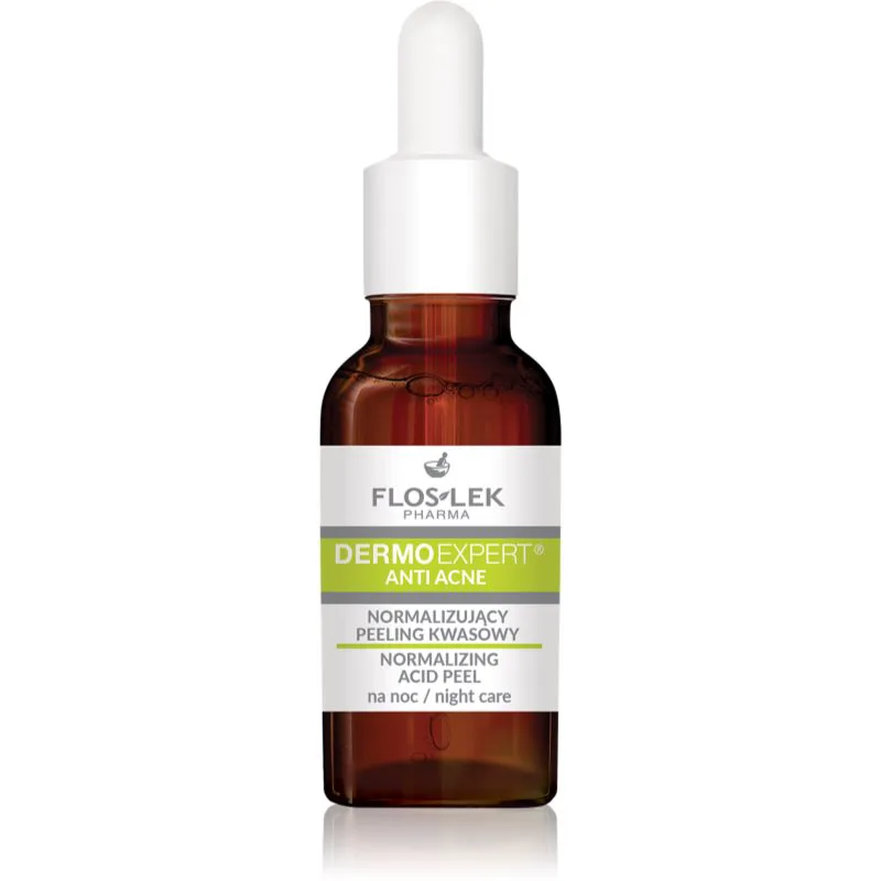FlosLek Pharma DermoExpert Anti Acne Απαλός απολεπιστικός ορός νύχτας για ρύθμιση της λιπαρότητας της επιδερμίδας 30 ml