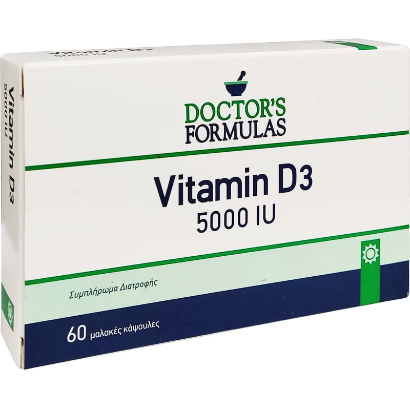 Doctor's Formulas Vitamin D3 5000IU Συμπλήρωμα Διατροφής που Συμβάλλει στη Διατήρηση της Φυσιολογικής Κατάστασης των Οστών, των Μυών & των Δοντιών 60SoftCaps