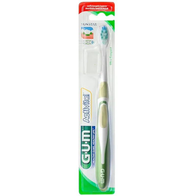 Gum ActiVital Compact Soft Toothbrush Πράσινη Οδοντόβουρτσα με Μαλακές Ίνες & Μικρή Κεφαλή 1 Τεμάχιο, Κωδ 581