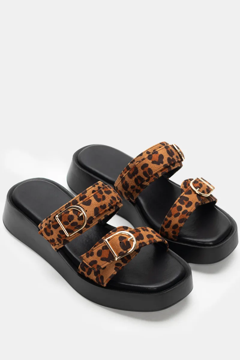 Σανδάλια Flatform με Λουράκια - Animal Print
