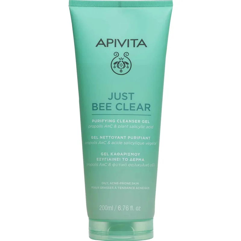 Apivita Just Bee Clear Purifying Face Cleanser Gel Εξυγιαντικό, Αναζωογονητικό Gel Καθαρισμού Προσώπου Ειδικά Σχεδιασμένο για Λιπαρό Δέρμα με Τάση για Ακμή 200ml
