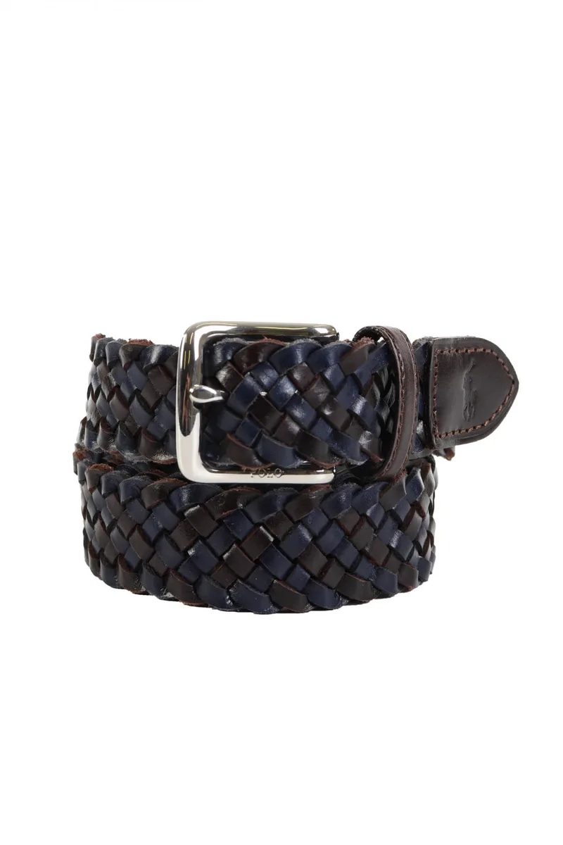 RALPH LAUREN ΖΩΝΗ ΔΕΡΜΑ ΠΛΕΚΤΗ ΜΠΛΕ-ΚΑΦΕ
