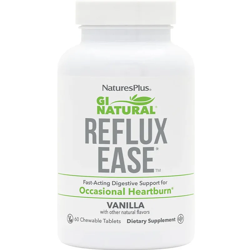 Natures Plus Gi Natural Reflux Ease Συμπλήρωμα Διατροφής Πεπτικών Ενζύμων για την Υποστήριξη της Πέψης Κατά της Περιστασιακής Καούρας & Δυσφορίας με Γεύση Βανίλια 60 Chew.tabs - Vanilla