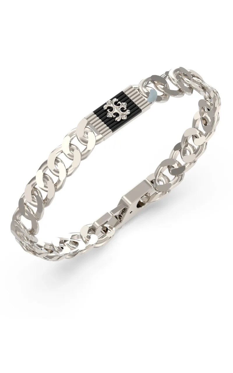 GUESS STEEL REBEL MOON JUMB05070JWSTBKL Βραχιόλι Ασημένιο Με Μαύρο Σχέδιο