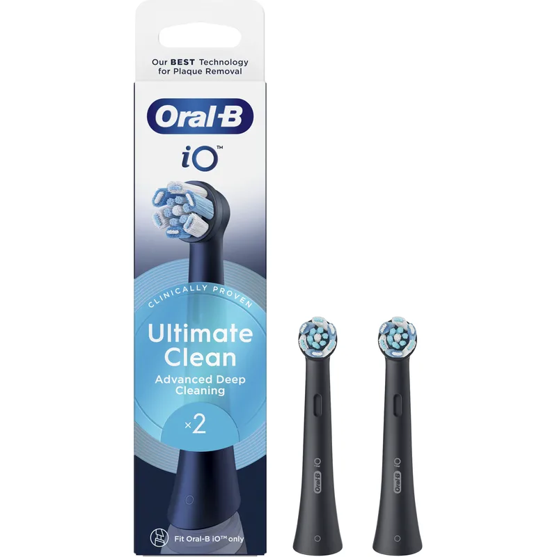 Oral-B iO Ultimate Clean Brush Heads Ανταλλακτικές Κεφαλές Βουρτσίσματος για Βαθύ & Επαγγελματικό Καθαρισμό των Δοντιών σε Μαύρο Χρώμα 2 Τεμάχια - Black