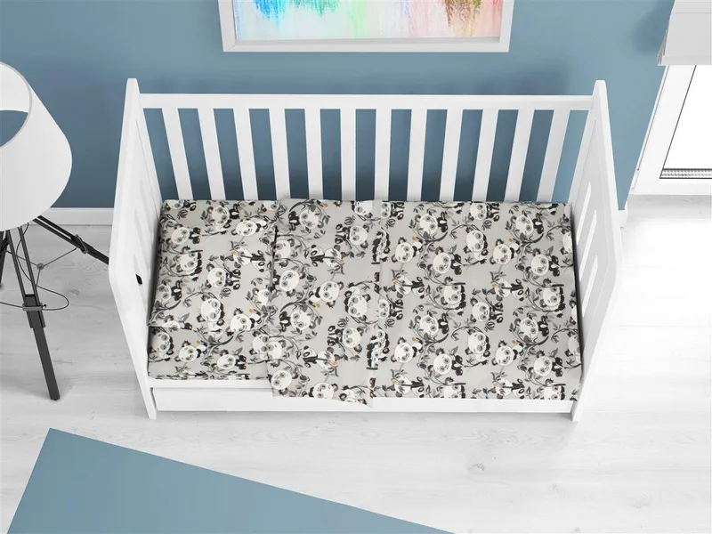 Σεντόνι Κούνιας Φανελένιο με Λάστιχο Dimcol Panda Bear 96 Grey 70x140+15