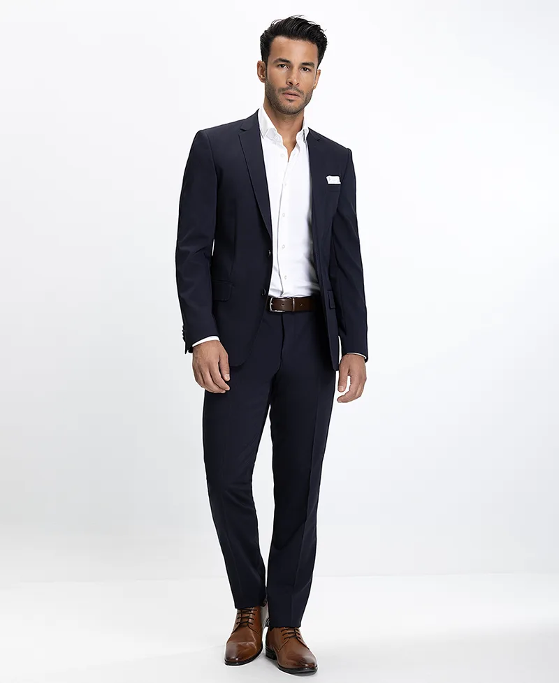 Vardas Ανδρικό Κοστούμι Slim Fit με Γιακά Notch από Μάλλινο Μείγμα Μπλε Σκούρο