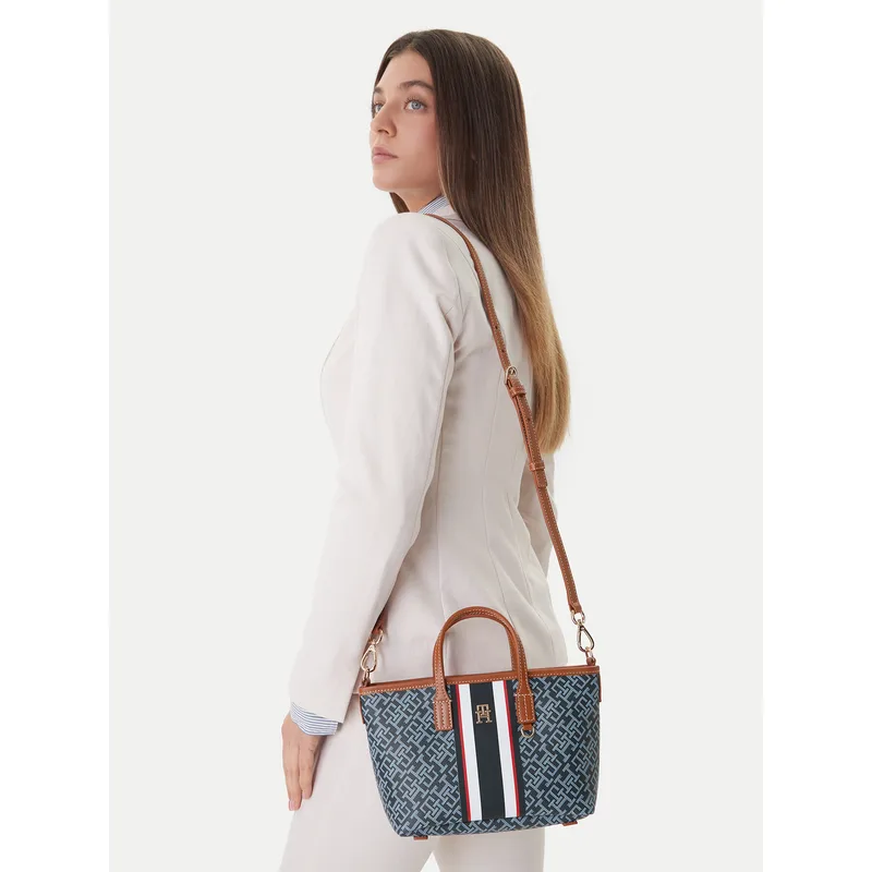 Τσάντα Tommy Hilfiger Th Monoplay Mini Tote Stripe Le AW0AW18389 Μπλε