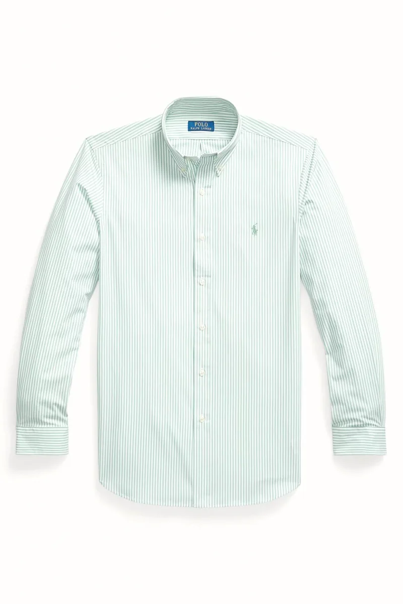 RALPH LAUREN ΠΟΥΚΑΜΙΣΟ ΡΙΓΕ BUTTON DOWN CUSTOM FIT STRETCH ΜΕΝΤΑ-ΛΕΥΚΟ