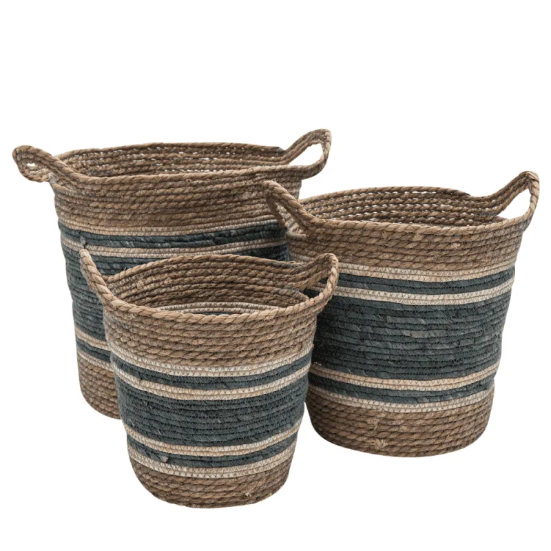 Σετ Διακοσμητικά Καλάθια Ψάθινα 3τμχ Dusty Blue 33x36εκ, 28x31εκ, 24x26εκ