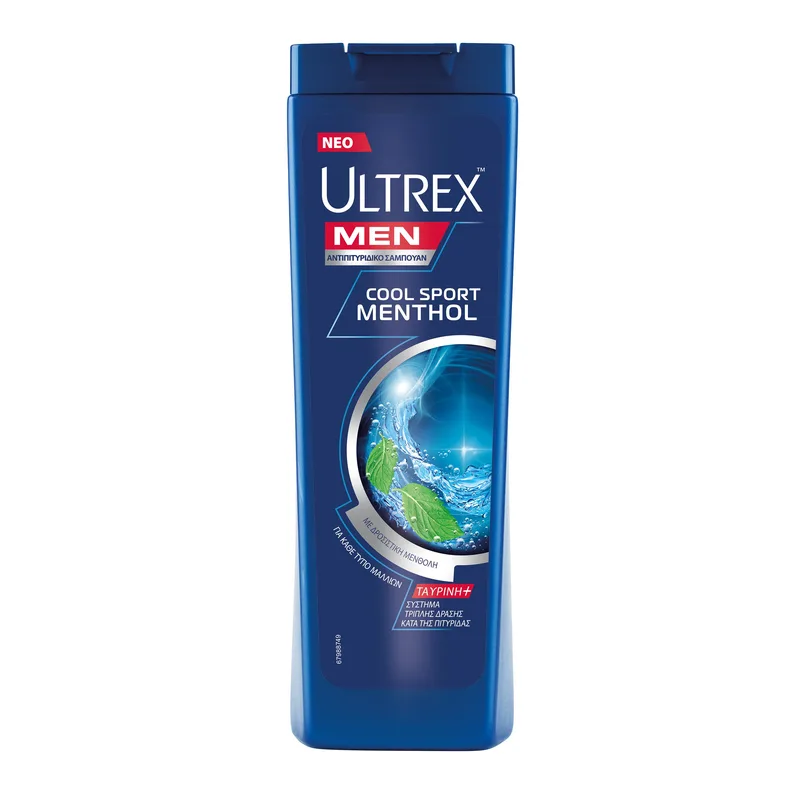 Ultrex Men Cool Sport Menthol Αντιπιτυριδικό Σαμπουάν με Ενεργή Μενθόλη για Έντονη Αίσθηση Φρεσκάδας 360ml