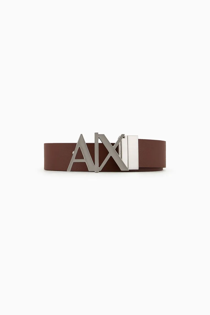 Armani Exchange ανδρική δερμάτινη ζώνη διπλής όψης με μεταλλικό monogram - 951017CC505 Καφέ