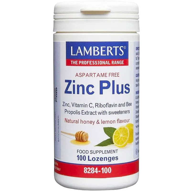 Lamberts Zinc Plus Συμπλήρωμα Διατροφής με Βιταμίνη C, B2 & Ψευδάργυρο με Πρόπολη για Ενίσχυση του Ανοσοποιητικού σε Μορφή Καραμέλας με Γεύση Μέλι & Λεμόνι 100 Lozenges