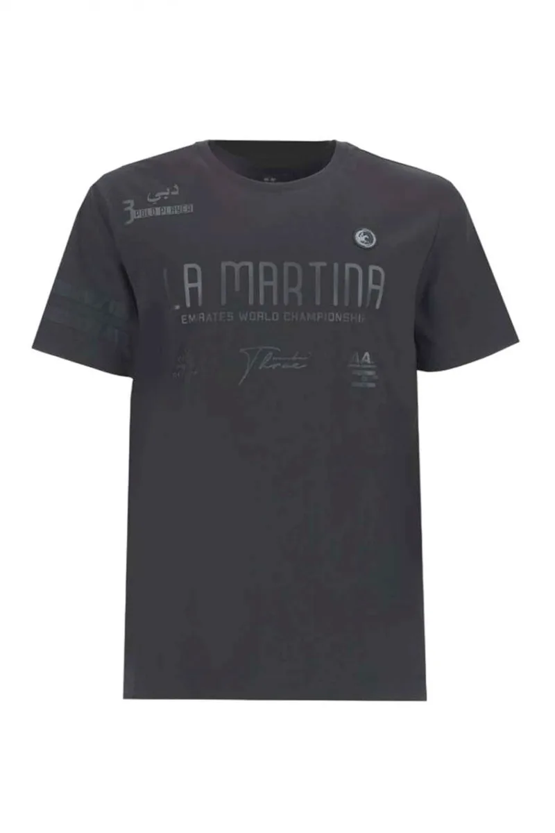 LA MARTINA T-SHIRT CREW NECK SILKY FIN LOGO ΜΑΥΡΟ