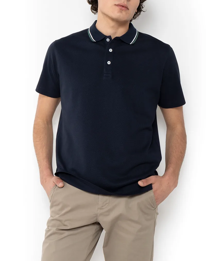 THE BOSTONIANS ΜΠΛΟΥΖΑ POLO PIQUE WAFFLE REGULAR FIT 3PS1305-BLUE DarkBlue