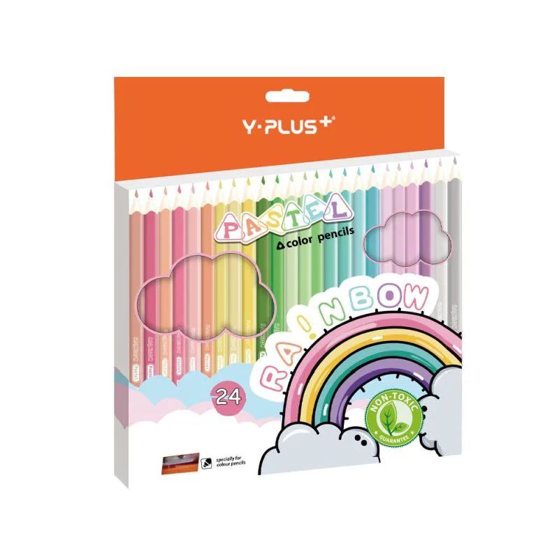Ξυλομπογιές σετ 24 τμχ με ξύστρα Y-Plus - Rainbow Pastel