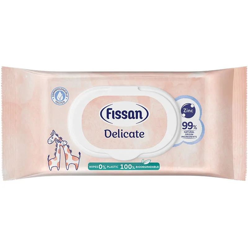 Fissan Delicate Baby Wipes Υποαλλεργικά Βρεφικά Μαντηλάκια Καθημερινής Χρήσης Κατάλληλα για τον Απαλό Καθαρισμό και την Προστασία του Ευαίσθητου Βρεφικού Δέρματος από Ερεθισμούς με Καπάκι 70 Τεμάχια