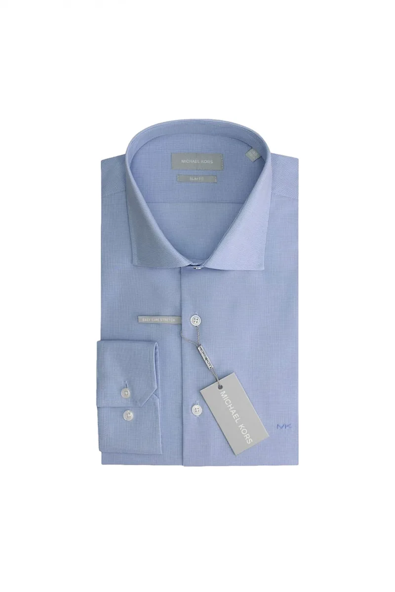 MICHAEL KORS ΠΟΥΚΑΜΙΣΟ SLIM FIT SMALL HOUNDSTOOTH EASY STRETCH ΣΙΕΛ