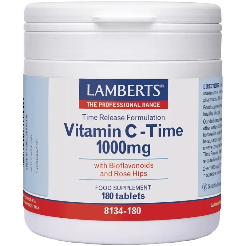 Lamberts Vitamin C Time Release Συμπλήρωμα Διατροφής Βιταμίνης C Ελεγχόμενης Αποδέσμευσης για τη Σωστή Λειτουργία του Ανοσοποιητικού Συστήματος 1000mg, 180tabs
