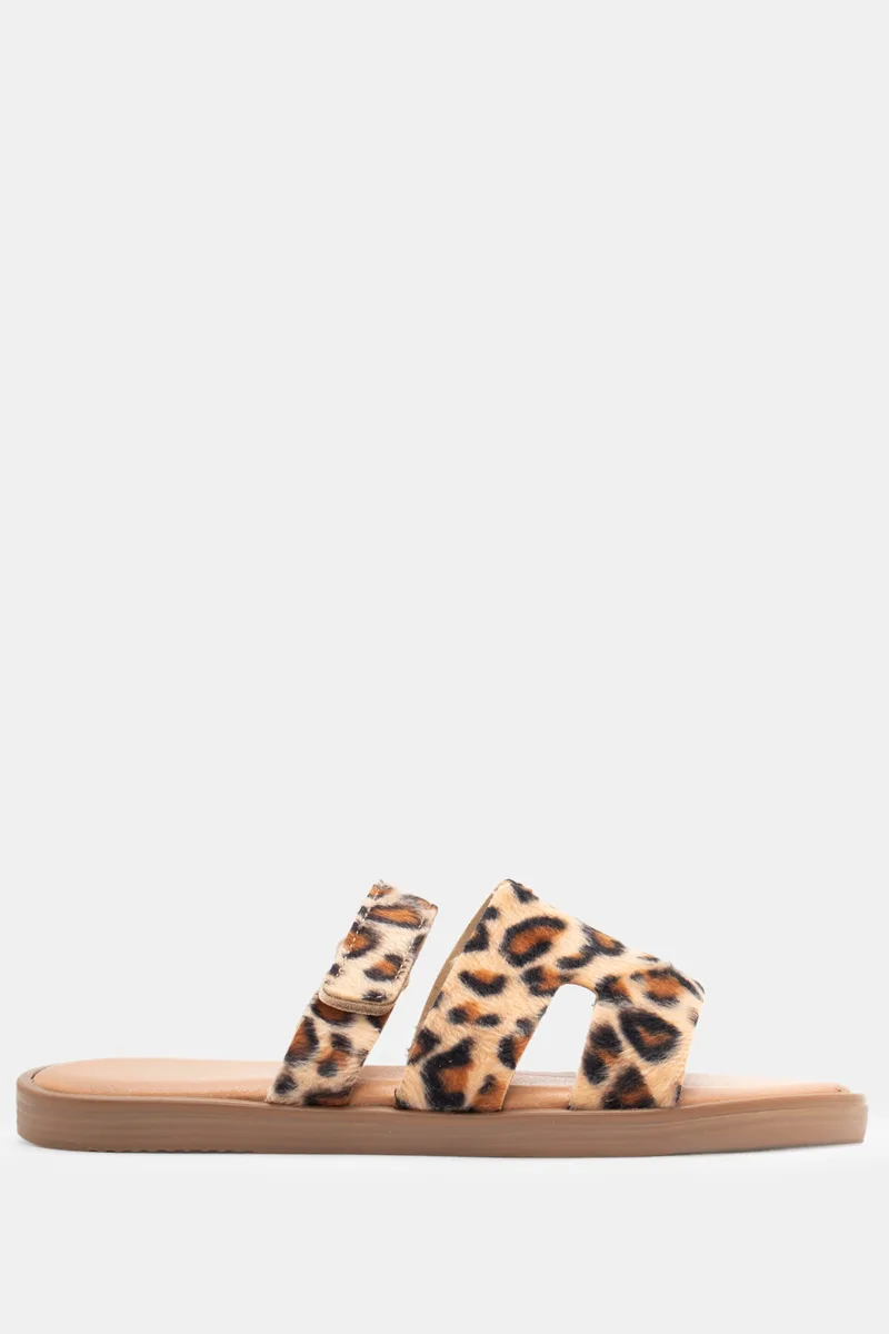 Flat Σανδάλια με Λουράκι Scratch - Animal Print-Μπεζ