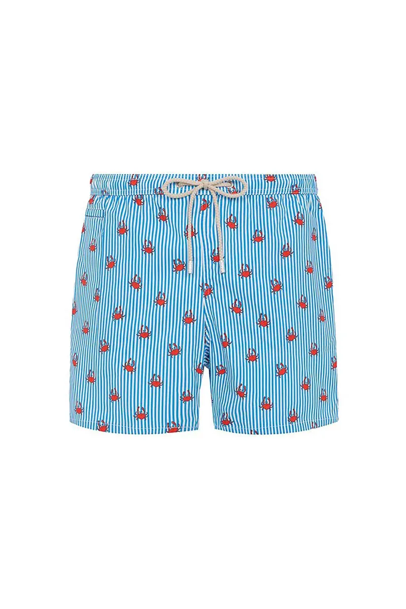 MC2 Saint Barth ανδρικό μαγιό σορτς με ριγέ σχέδιο και crab print - LIG0016-02100L Μπλε