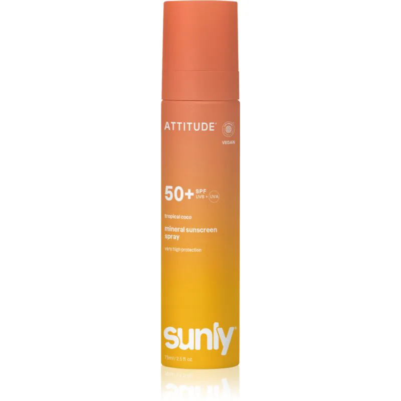 Attitude Sunly Tropical Coco μεταλλικό αντηλιακό σπρέι SPF 50+ 75 ml