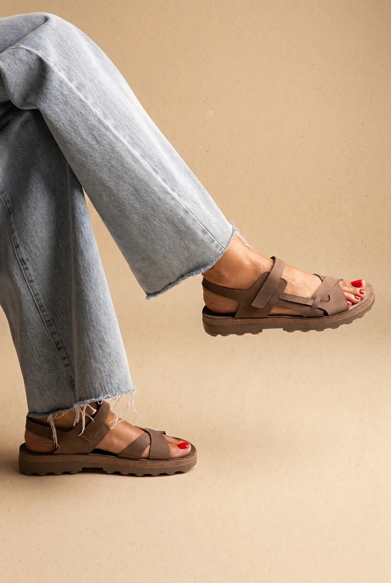 FANTASY SANDALS Sandals Velcro Anatomic Footbed - S9053 - Taupe Σουέτ