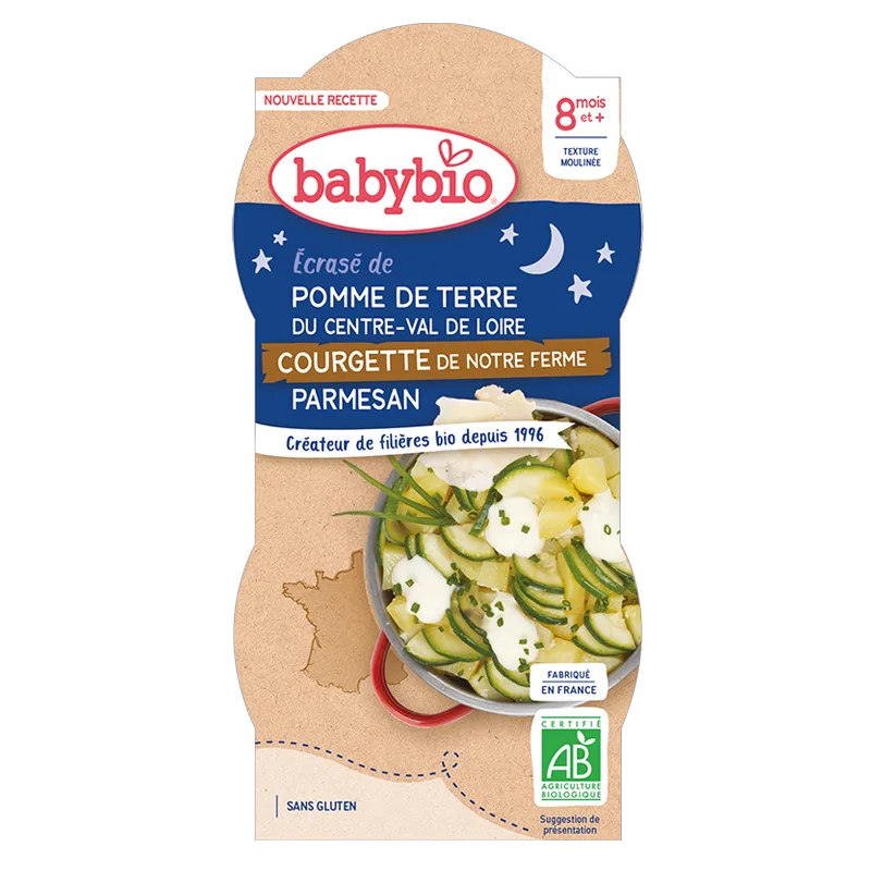 Babybio Dinner Bowls - 8 + months - Potatoes, Courgettes, Parmesan - ORGANIC 2X200G