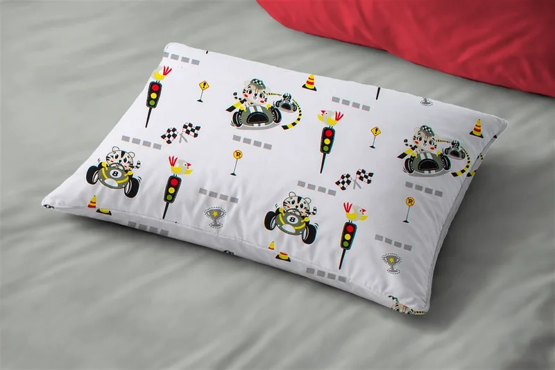Μαξιλαροθήκη Εμπριμέ bebe Animal Grand Prix 590 35X45 White-Olive 100% Cotton