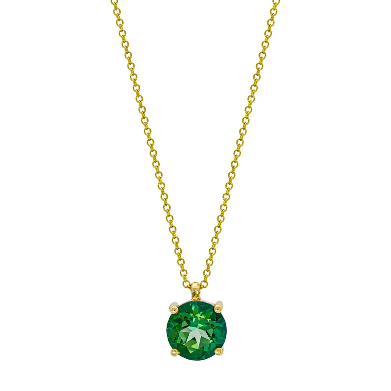Κολιέ Μονόπετρο με Green Topaz από Kίτρινο Χρυσό 14 Καρατίων KL2047