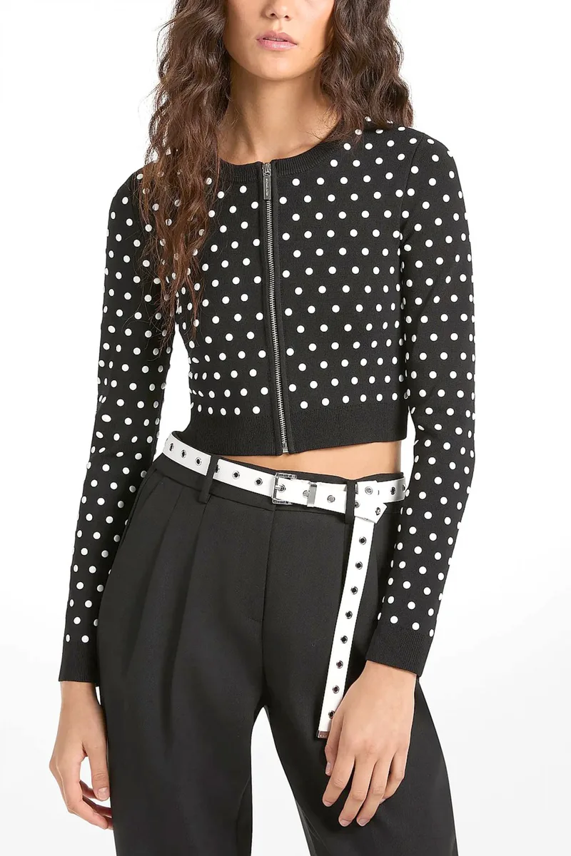 MICHAEL KORS ΖΑΚΕΤΑ ΠΛΕΚΤΗ CROPPED ΠΟΥΑ ΜΕ ΛΕΥΚΑ ΔΙΑΚΟΣΜΗΤΙΚΑ ΣΤΟΙΧΕΙΑ ΜΑΥΡΗ