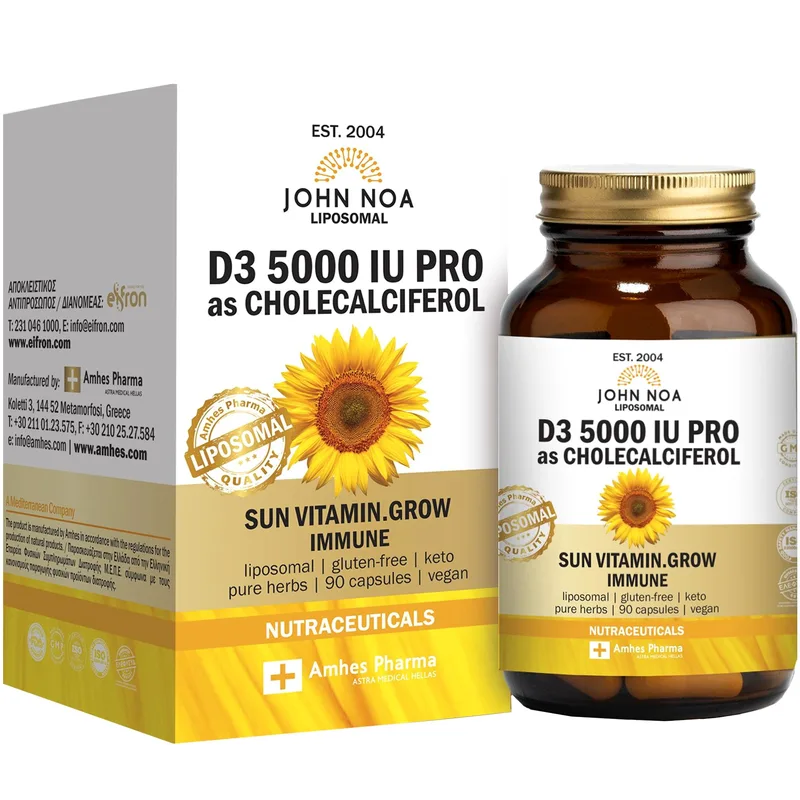 John Noa Liposomal Vitamin D3 5000IU Pro Συμπλήρωμα Διατροφής Βιταμίνης D3 Λιποσωμικής Μορφής για Ενίσχυση του Ανοσοποιητικού & Γερά Οστά 90caps