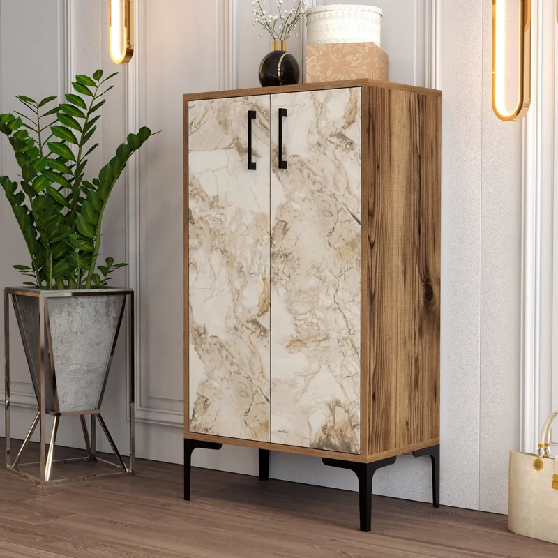 Παπουτσοθήκη Prag - Walnut, White Marble 845Hct4111 (60x111x35)