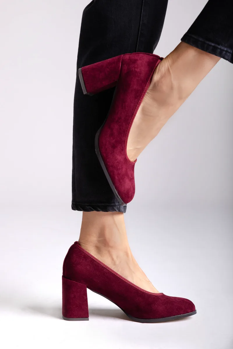 Stephan Suede Pumps Block Heel - MM-16 - Burgundy Suede
