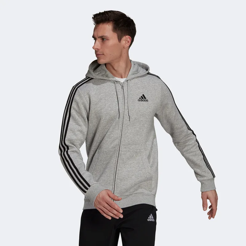 ADIDAS ESSENTIALS FLEECE 3-STRIPES FULL-ZIP HOODIE ΓΚΡΙ
