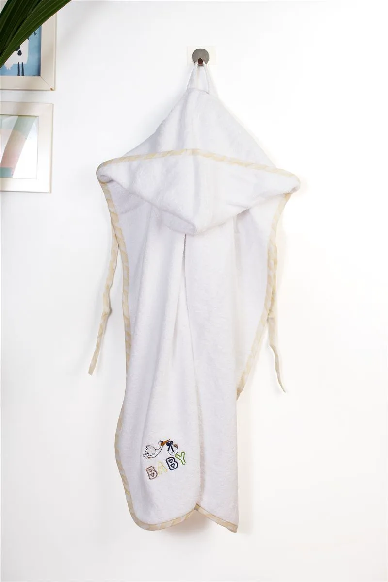 Κάπα Με Κέντημα bebe Stork 193 75X85 White-Yellow 100% Cotton