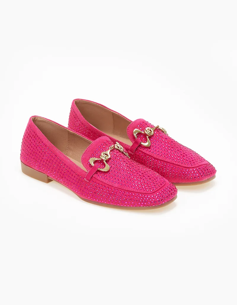 Loafers με strass και μεταλλική λεπτομέρεια - Φούξια