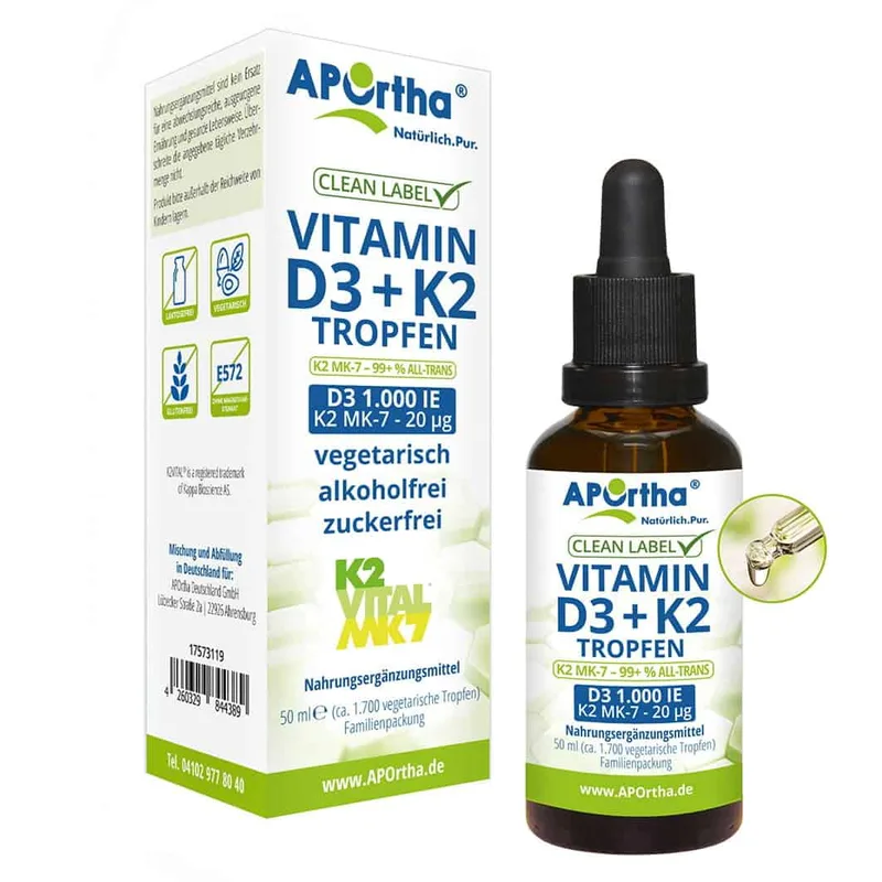 Aportha Vitamin D3 1000 IU + K2 Vital 20 μg (50 ml) - Βιταμίνη D3 &amp; K2