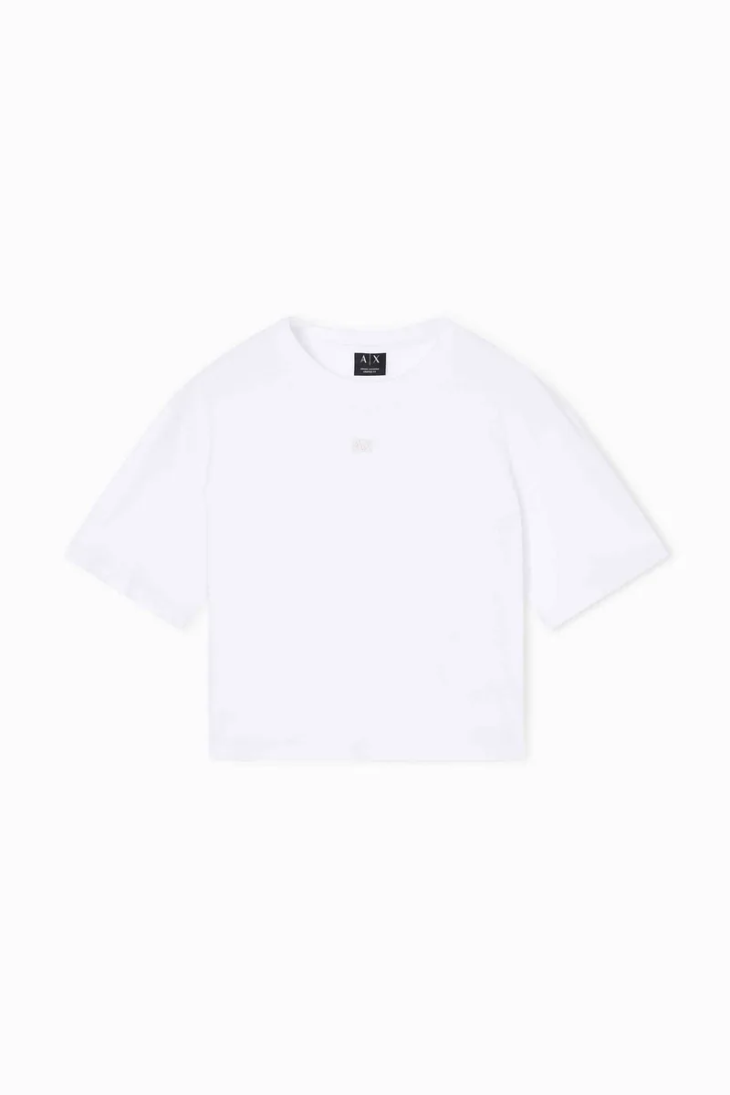 Armani Exchange γυναικείο cropped T-shirt με monogram Regular Fit - XW001836AF10356 Λευκό