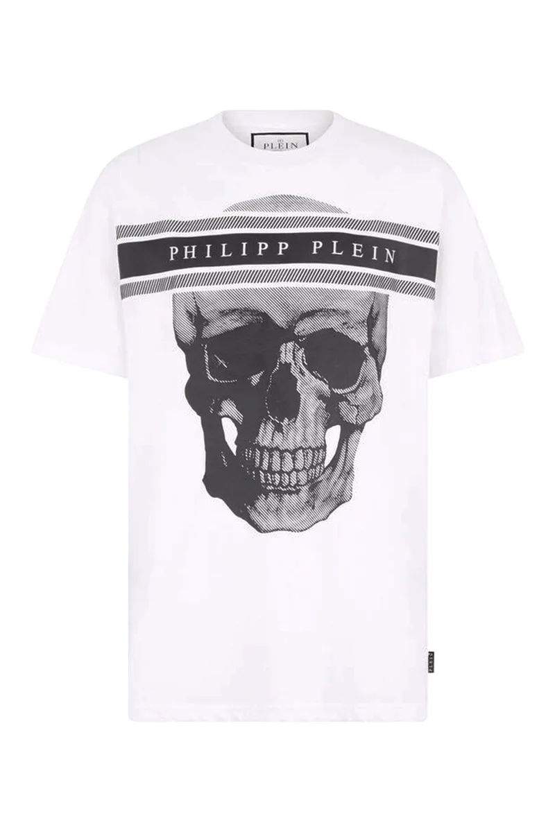 PHILLIP PLEIN T-SHIRT SKULL LOGO LINE ΛΕΥΚΟ