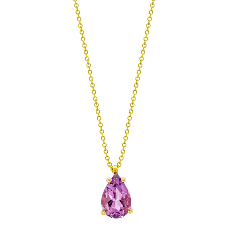 Κολιέ Μονόπετρο με Amethyst από Kίτρινο Χρυσό 14 Καρατίων KL2045