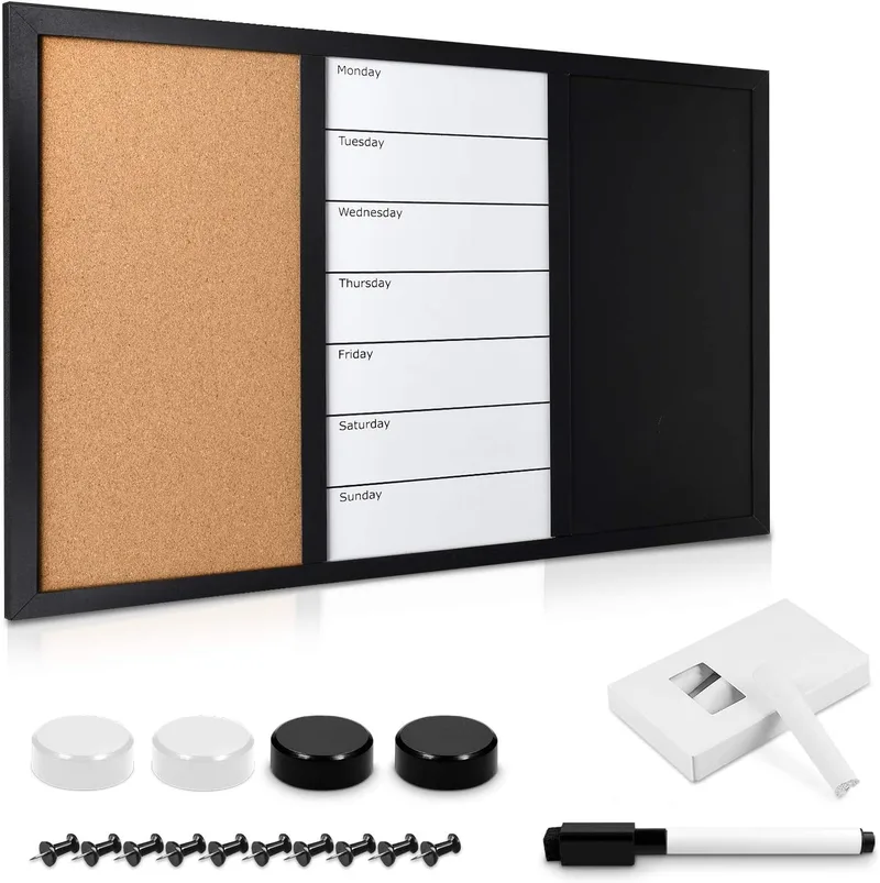 Navaris Combination Board 3 in 1 - Μαγνητικός Πίνακας Ανακοινώσεων Κιμωλίας & Μαρκαδόρου με Εβδομαδιαίο Πλάνο και Πίνακας από Φελλό - 60 x 40cm (47164.01)