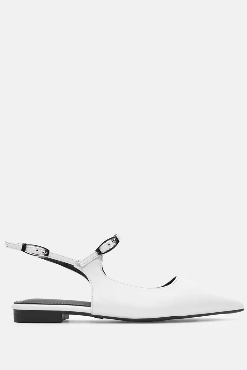 Γοβάκια Μυτερά Slingback με Διπλά Λουράκια - Λευκό