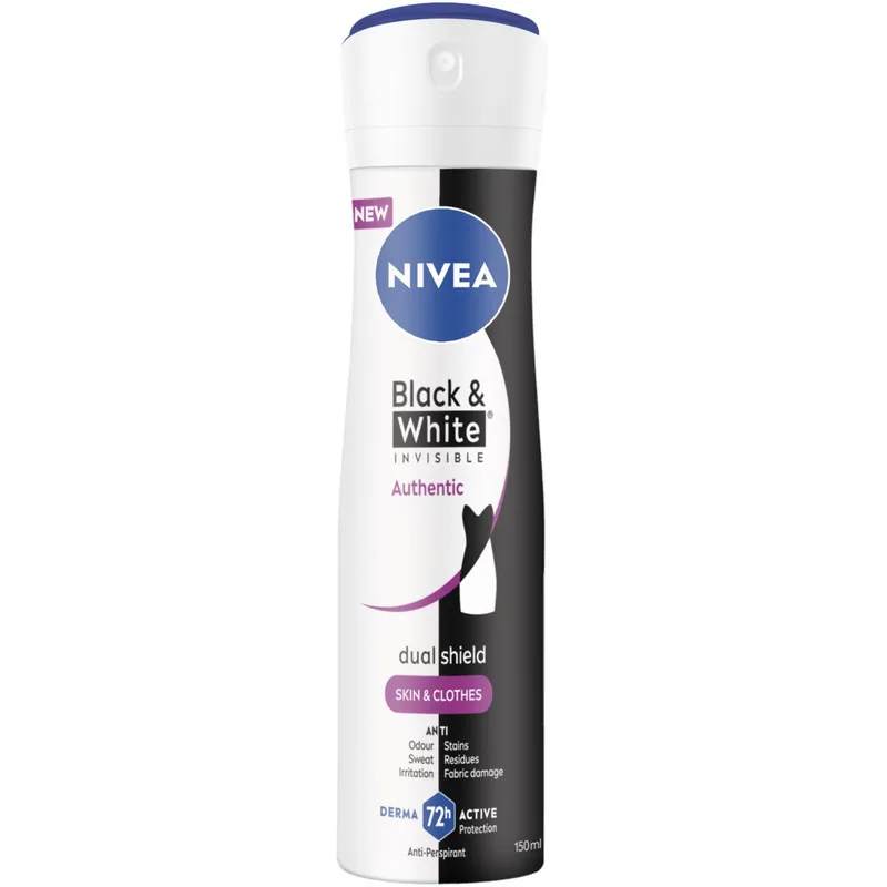 Nivea Black & White Invisible Authentic 72h Protection Deo Spray Γυναικείο Αποσμητικό 72ωρης Αόρατης Προστασίας για Επιδερμίδα & Ρούχα 150ml