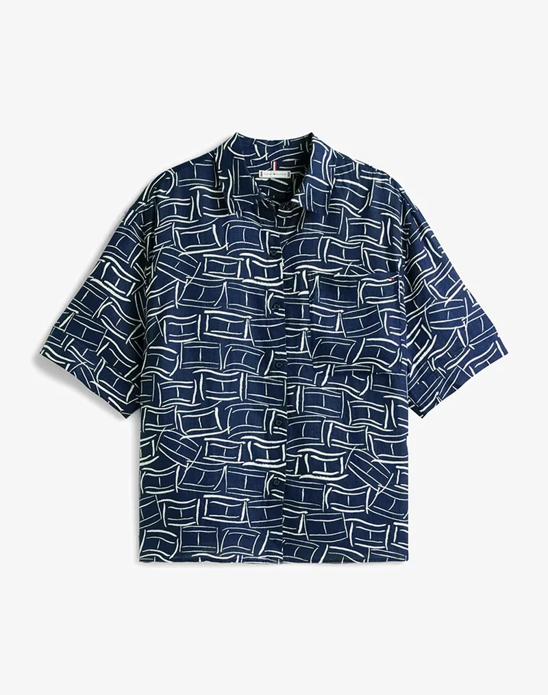 TOMMY HILFIGER ESS LINEN SS SHIRT WW0WW48925-0GY DarkBlue