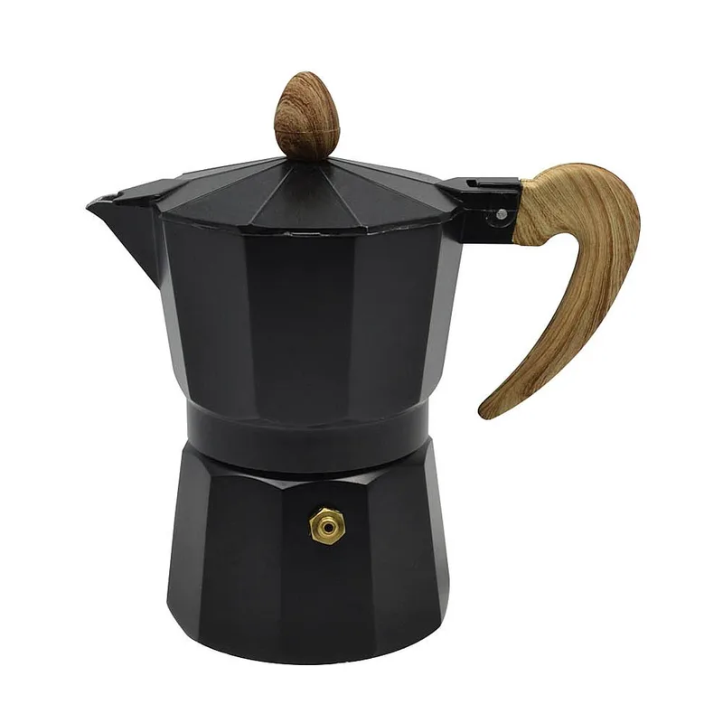 Καφετιέρα Espresso Με Ξύλινο Χέρι Μαύρο Inox 300ml ANKOR