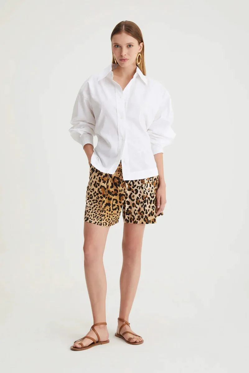 Caractere Γυναικείο Σορτς Animal Print Από Βισκόζη Και Λινό Με Πιέτες