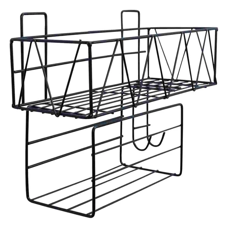 Επιτοίχιο Μεταλλικό Ράφι με Γάντζους 30x12.5x24cm Άσπρο ή Μαύρο Μαύρο