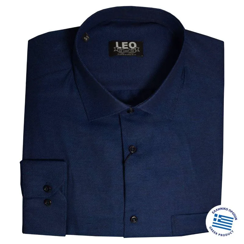 Πουκάμισο Oxford μακρυμάνικο με γιακά τύπου Rex, της Leo Collection - San Marino Blue