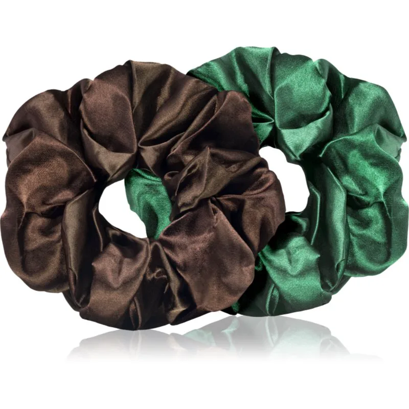 BrushArt Hair Large satin scrunchie set λαστιχάκια για τα μαλλιά Brown & Green